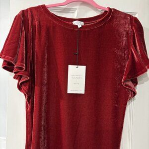 S'Edge Apparel Red Velvet Flutter-Sleeve Top - Size Small